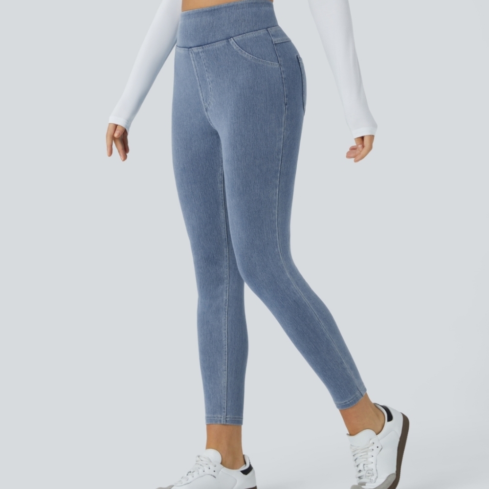 Halara NWOT Flex High Waisted Pocket Casual Leggings Ice Crevice Denim Large - Picture 3 of 7